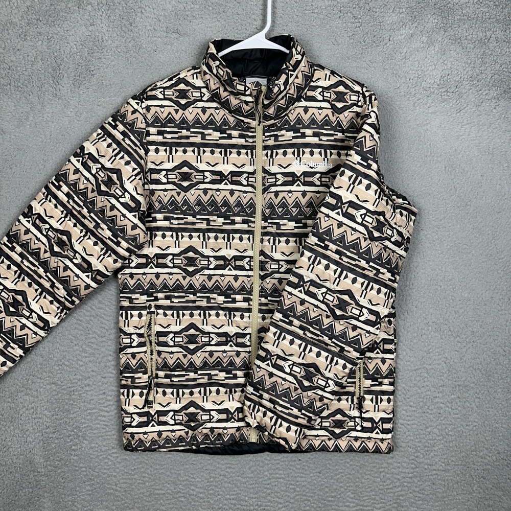 Columbia Jacket Mens Medium Omni-Heat Tan Black Puffer Tribal Aztec Southwest